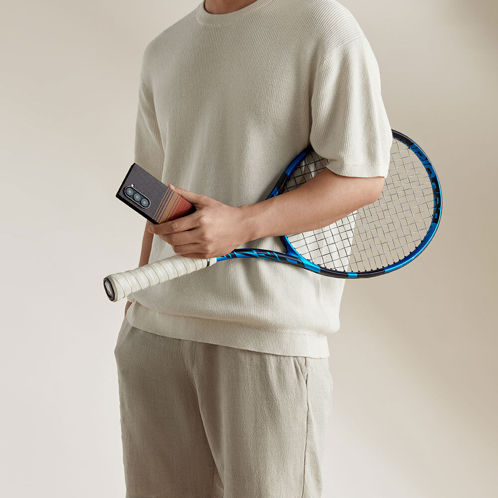 Galaxy Z Fold 6 Kılıf Magsafe Şarj Özellikli Aramid Fiber Pitaka Tactile Woven Sunset-Moonrise Serisi Sunset Kapak Kahverengi