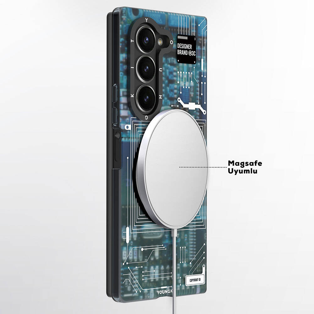 Galaxy Z Fold 6 Kılıf Magsafe Şarj Özellikli Youngkit Technology Serisi Kapak Siyah
