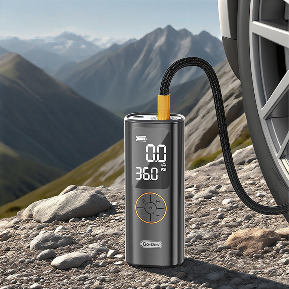 Go Des GD-B638 LED Işıklı Araç Hava Kompresörü ve Powerbank 12V Siyah