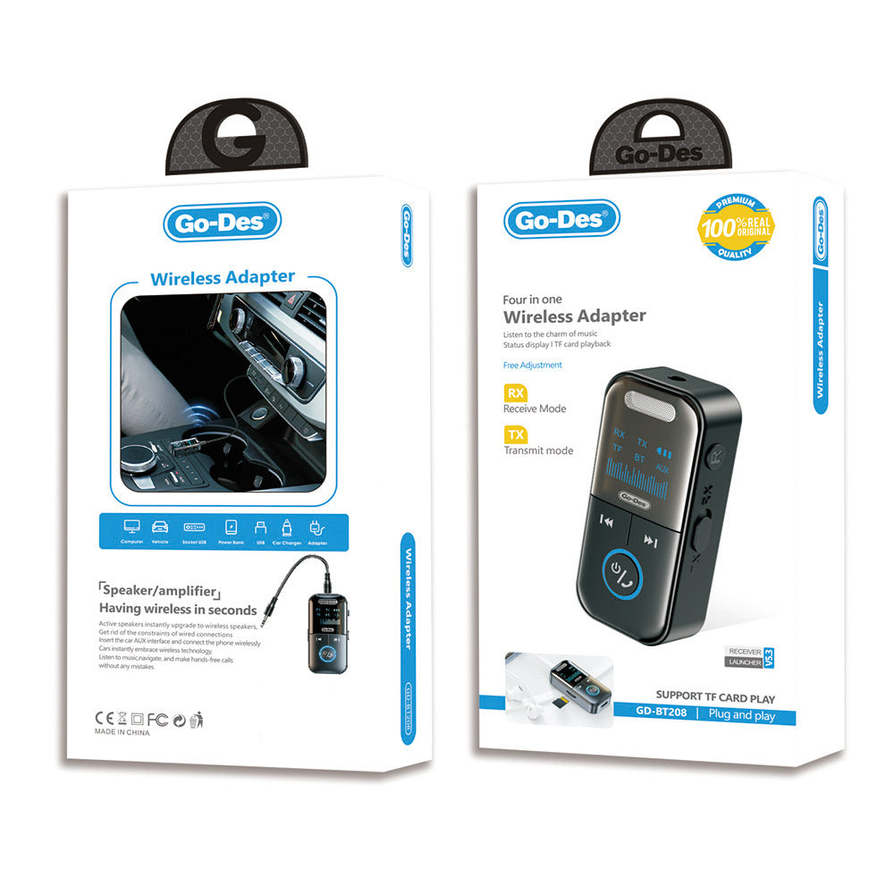 Go-Des GD-BT208 Tak Çalıştır 4in1 Wireless Adaptör V5.3 Siyah