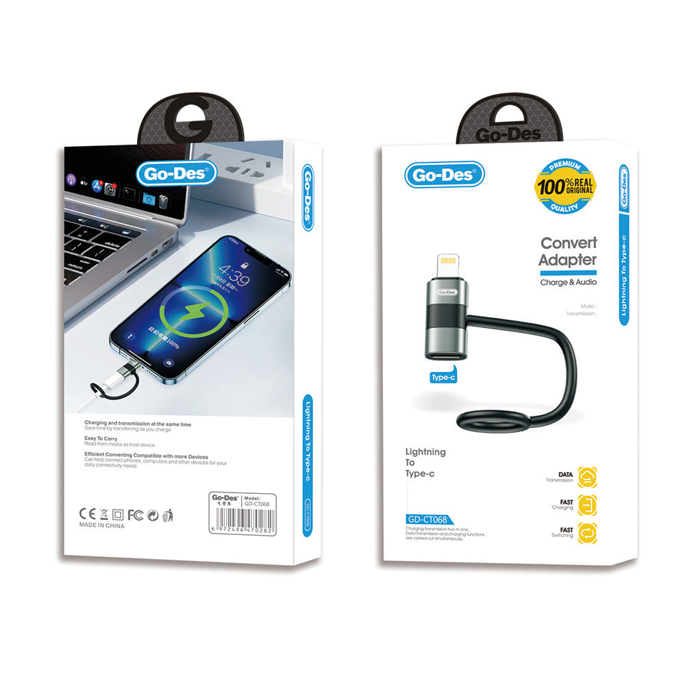 Go-Des GD-CT068  Lightning to Type-C Data Ve Hızlı Şarj Adaptörü Siyah