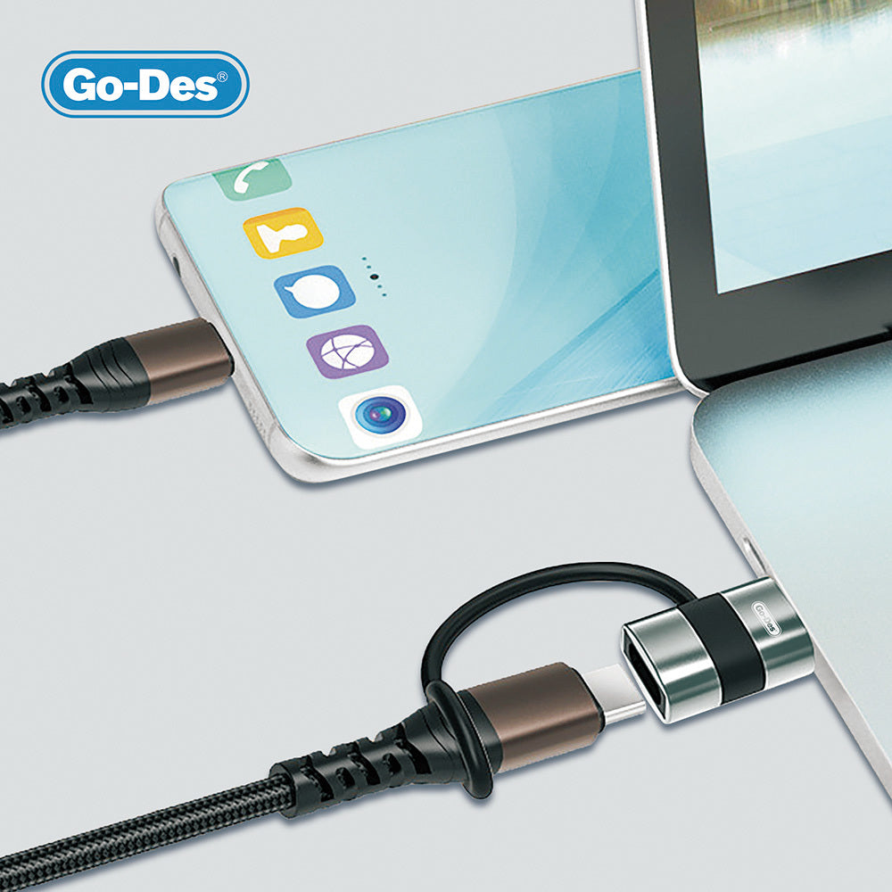 Go-Des GD-CT069  USB 3.0 to Type-C Data Ve Hızlı Şarj Adaptörü Siyah