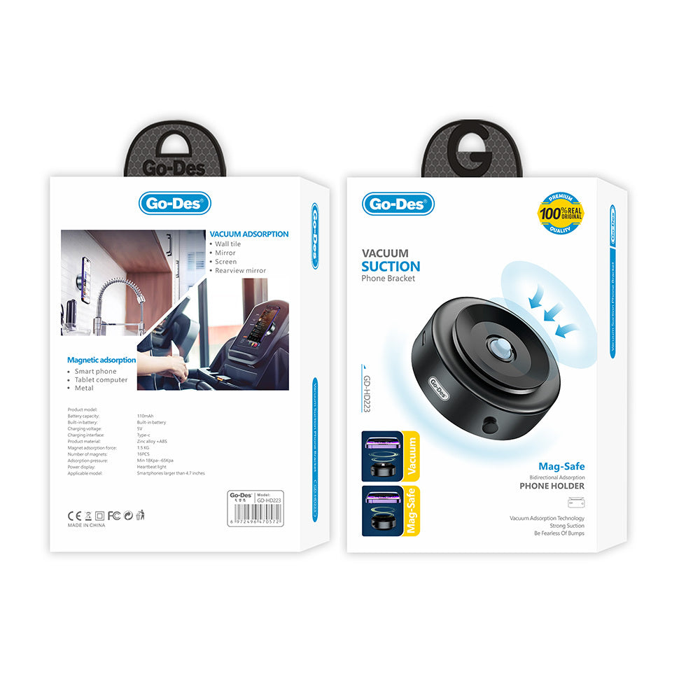 Go-Des GD-HD223 110mAh 5V Type-C Portlu Elektirikli Vakum Özellikli Telefon Tutucu Siyah