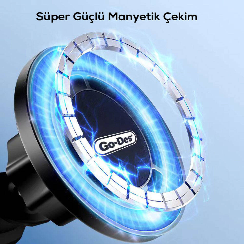 Go Des GD-HD911 Magsafe Magnetik Özellikli 360° Dönebilen Havalandırma ve Düz Zemin Telefon Tutucu Siyah