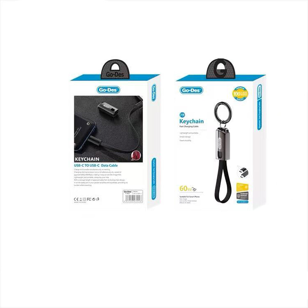 Go-Des GD-UC683 Type-C to Type-C Hızlı Şarj Özellikli Anahtarlık Data ve Şarj Kablosu 60W Siyah