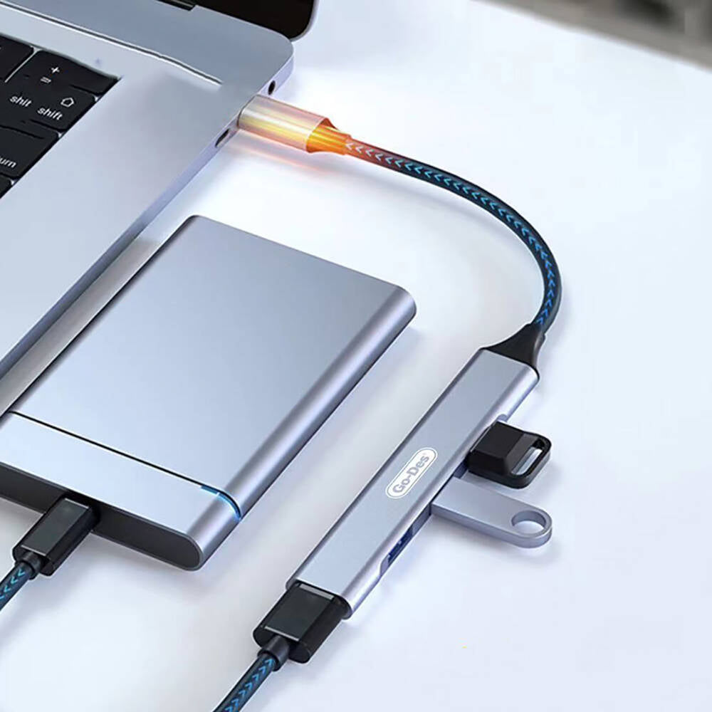Go Des GD-UC702S USB3.0 + USB2.0 + USB1.1 + 5Gbps Type-C Bağlantılı 4in1 Hub Gri