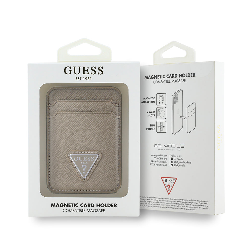 Guess Orjinal Lisanslı 2 Hazneli Üçgen Logolu Deri Magnetik Kartlık Kahverengi