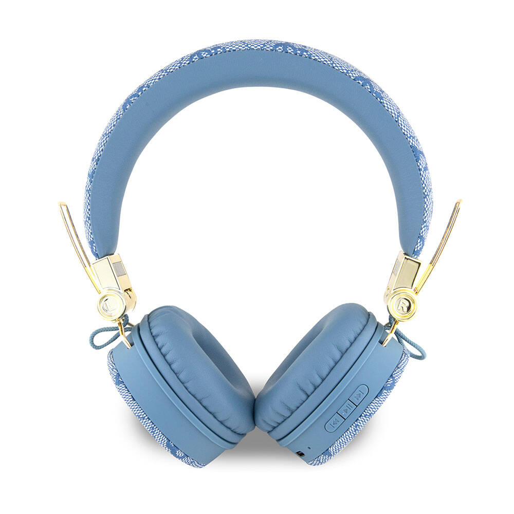 Guess Orjinal Lisanslı 4G Metal Logo PU Deri Ayarlanabilir Kulak Üstü Bluetooth Kulaklık Mavi