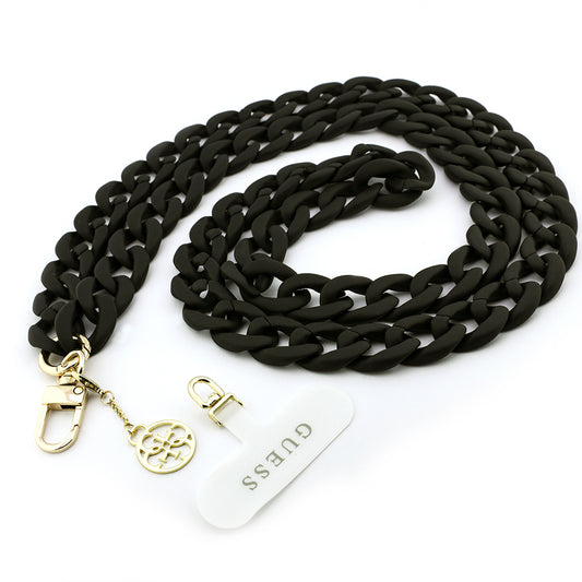 Guess Orjinal Lisanslı 4G Metal Logolu Büyük Zincirli Çapraz Vücut Telefon Askı Kayışı 120cm Siyah