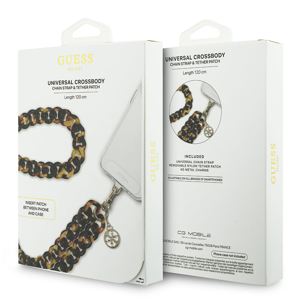 Guess Orjinal Lisanslı 4G Metal Logolu Büyük Zincirli Çapraz Vücut Telefon Askı Kayışı 120cm Siyah