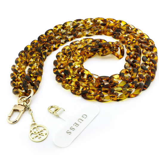 Guess Orjinal Lisanslı 4G Metal Logolu Büyük Zincirli Çapraz Vücut Telefon Askı Kayışı 120cm Kahverengi