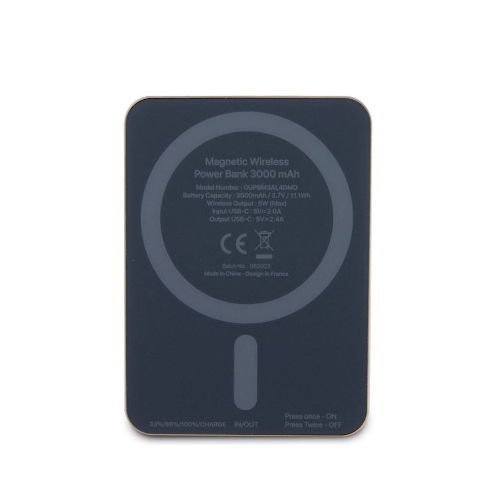 Guess Orjinal Lisanslı Magsafe Şarj Özellikli Metal Yazı Logolu Powerbank 3000mAh 5W Siyah