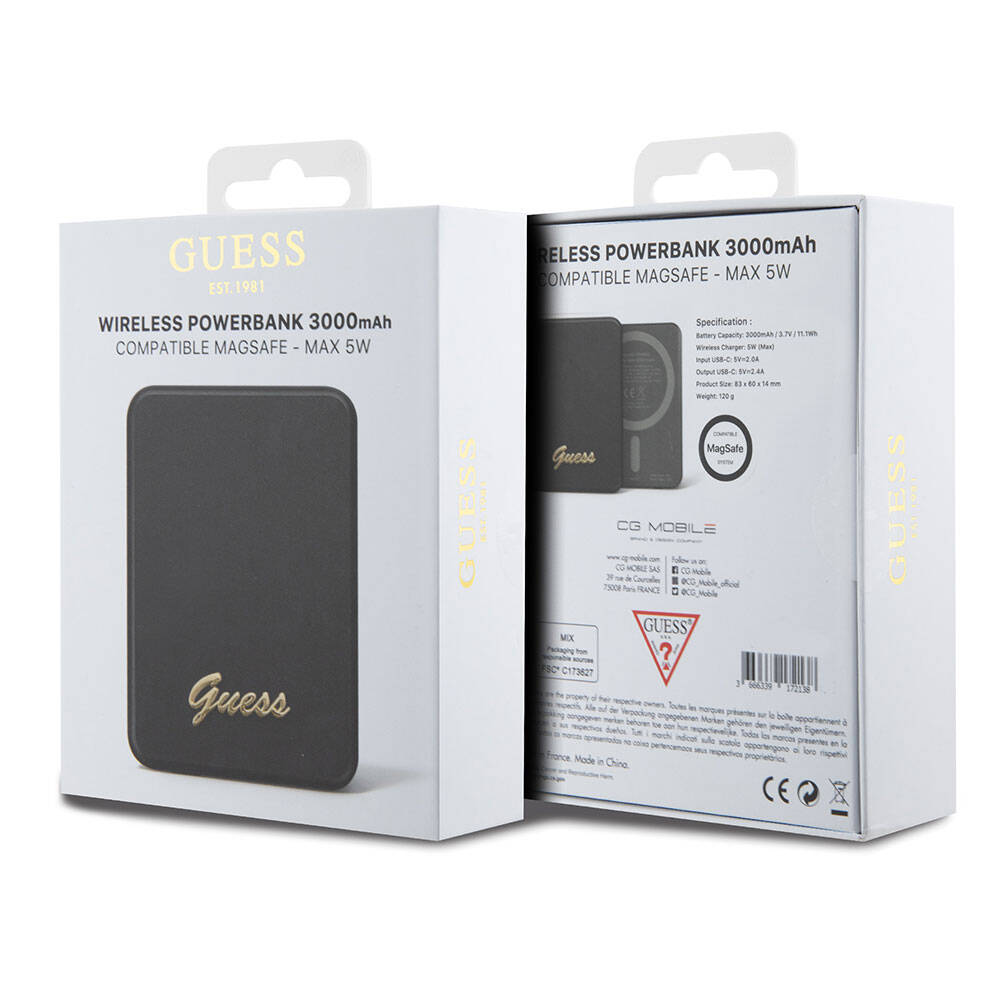 Guess Orjinal Lisanslı Magsafe Şarj Özellikli Metal Yazı Logolu Powerbank 3000mAh 5W Gold