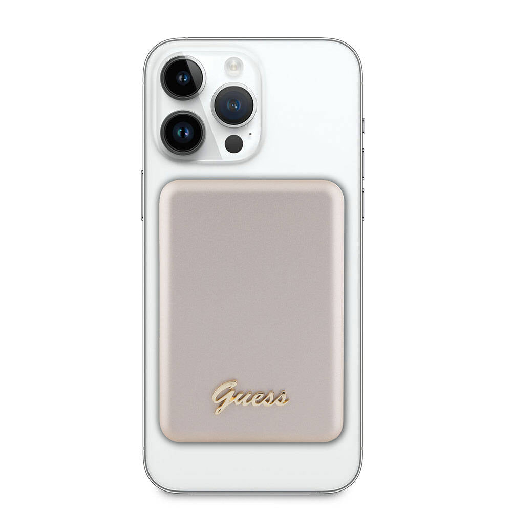 Guess Orjinal Lisanslı Magsafe Şarj Özellikli Metal Yazı Logolu Powerbank 5000mAh 15W Siyah