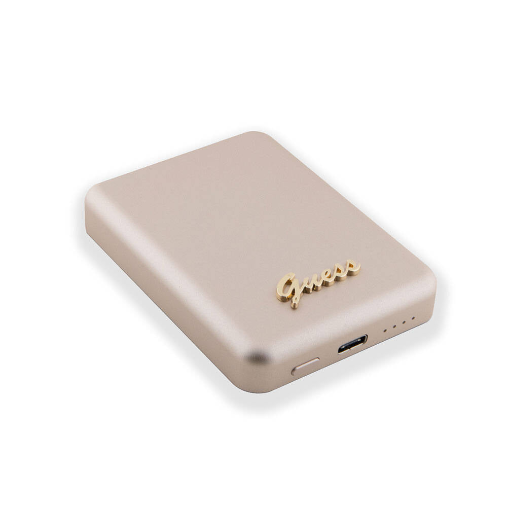 Guess Orjinal Lisanslı Magsafe Şarj Özellikli Metal Yazı Logolu Powerbank 5000mAh 15W Siyah