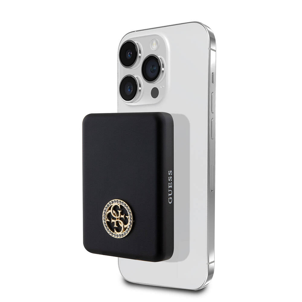 Guess Orjinal Lisanslı Magsafe Şarj Özellikli Taşlı 4G Logolu Powerbank 5000mAh 15W Gold