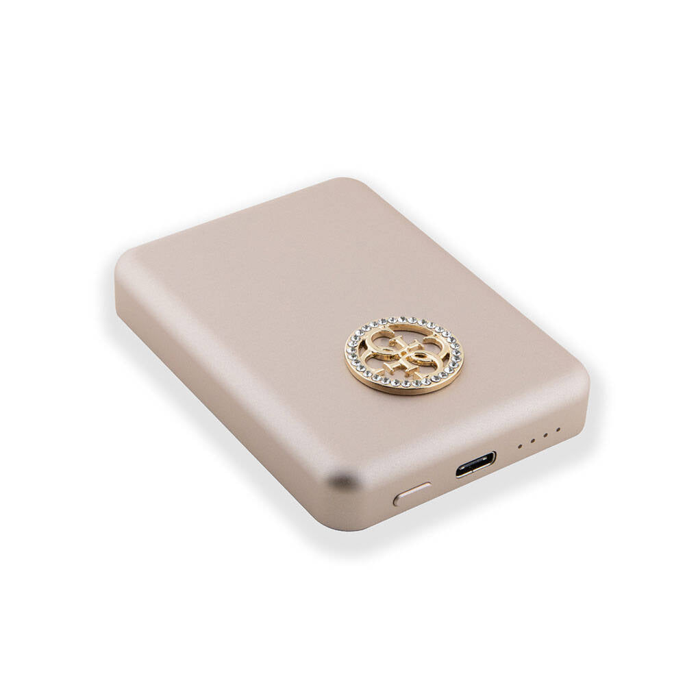 Guess Orjinal Lisanslı Magsafe Şarj Özellikli Taşlı 4G Logolu Powerbank 5000mAh 15W Siyah
