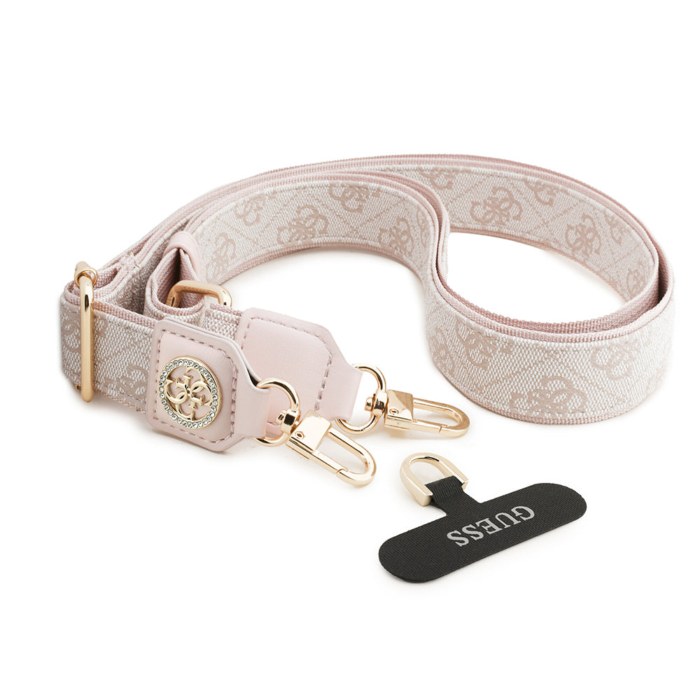 Guess Orjinal Lisanslı Taşlı 4G Metal Logolu Çapraz Vücut Telefon Askı Kayışı 150cm Pembe