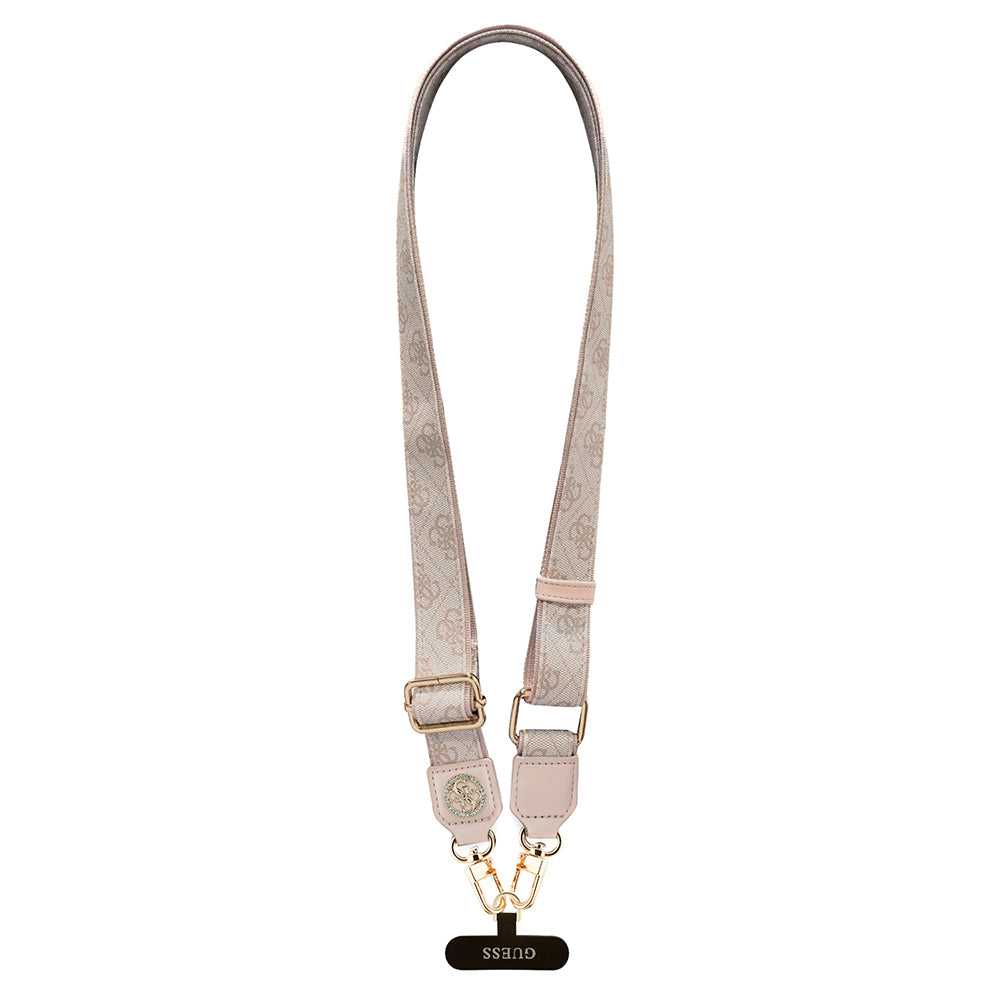 Guess Orjinal Lisanslı Taşlı 4G Metal Logolu Çapraz Vücut Telefon Askı Kayışı 150cm Pembe