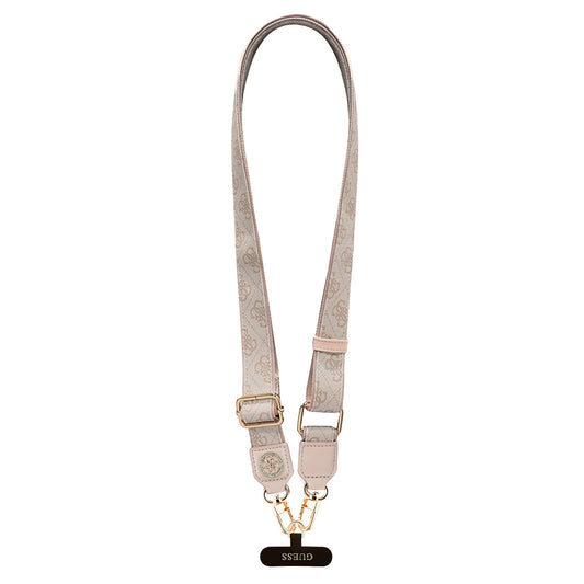 Guess Orjinal Lisanslı Taşlı 4G Metal Logolu Çapraz Vücut Telefon Askı Kayışı 150cm Pembe