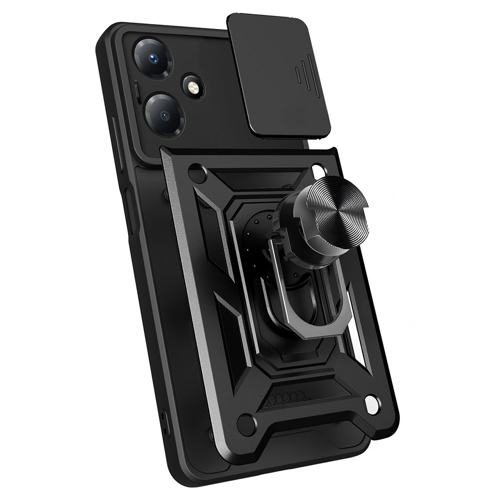 İnfinix Hot 30 Play Kılıf Magnetik Standlı Kamera Korumalı Zore Sürgülü Vega Kapak Siyah