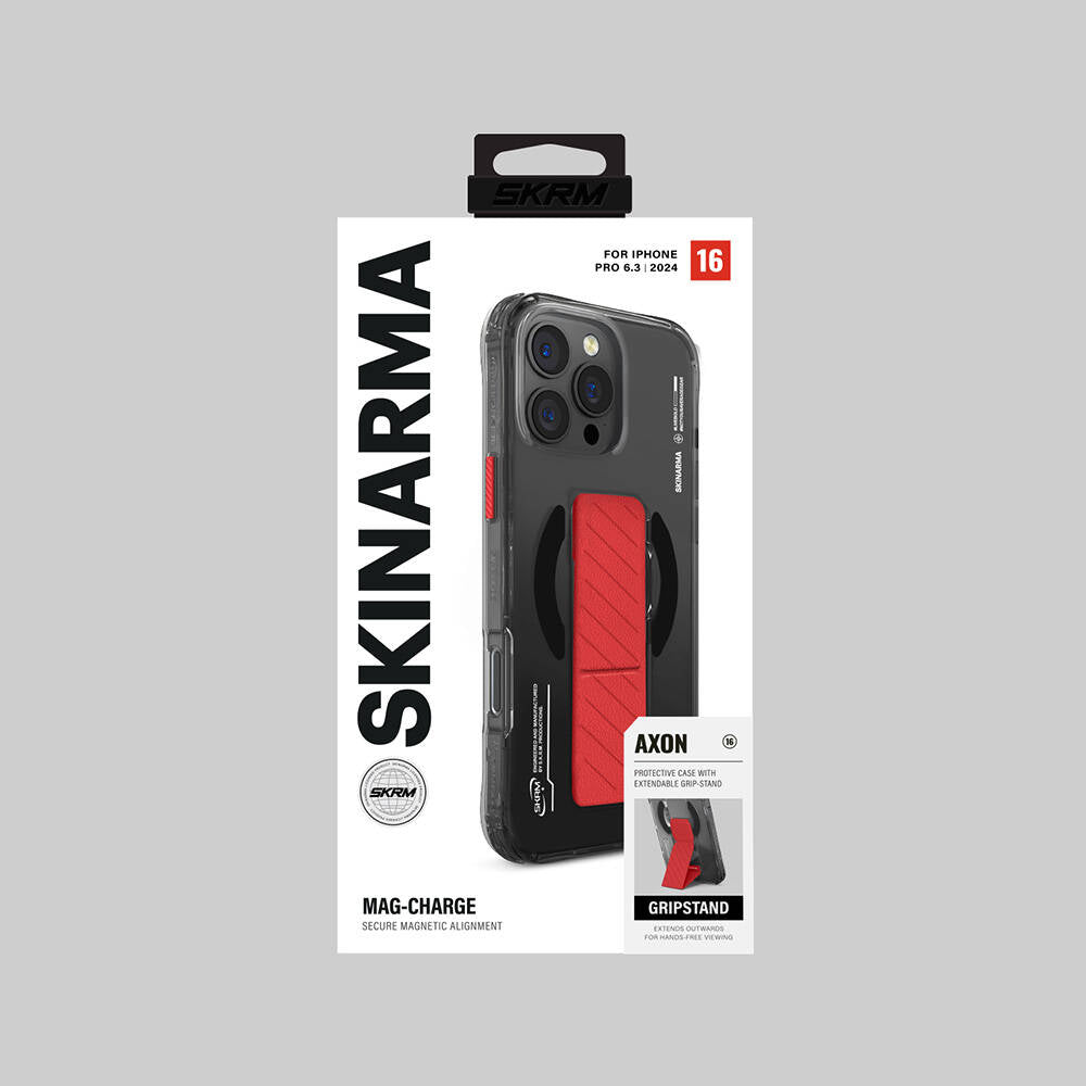 Apple iPhone 16 Pro Kılıf Magsafe Şarj Özellikli Teknoloji Desenli Standlı Skinarma Axon Kapak Titanyum