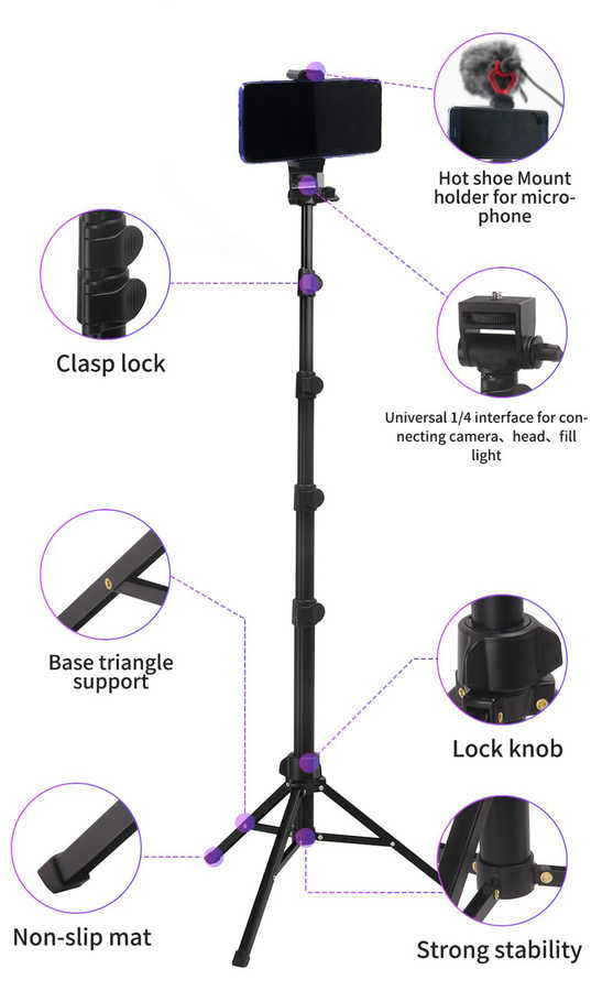Jmary MT-36 Tripod 171 cm 360 Derece Dönebilen Başlık 4 Kademeli Yükselik Ayarı Siyah