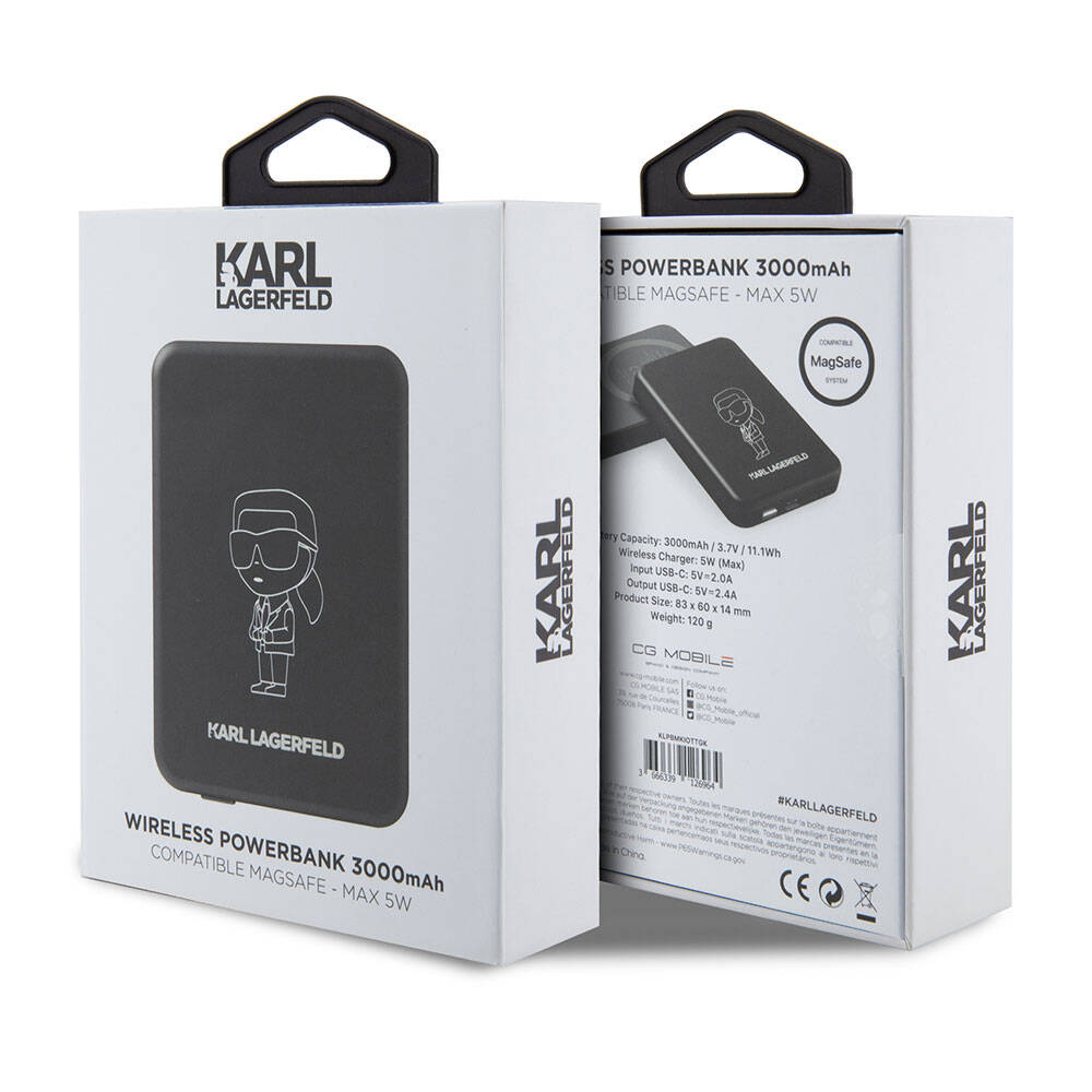 Karl Lagerfeld Led Işıklı Göstergeli Magsafe Magnetik Orjinal Lisanslı Powerbank 3000 Mah Siyah