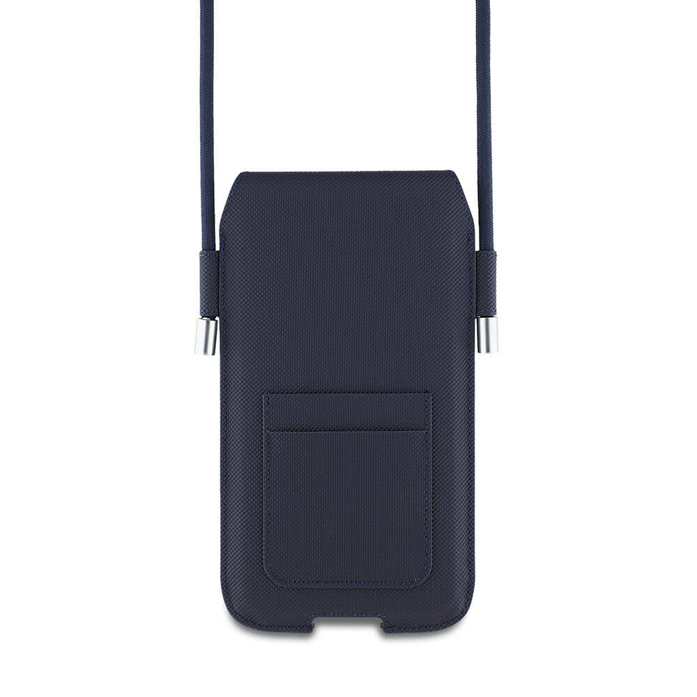 Lacoste Orjinal Lisanslı Çapraz Vücut Askılı PU Pike Desenli 6.7 inç'e Kadar Universal Kılıf Siyah