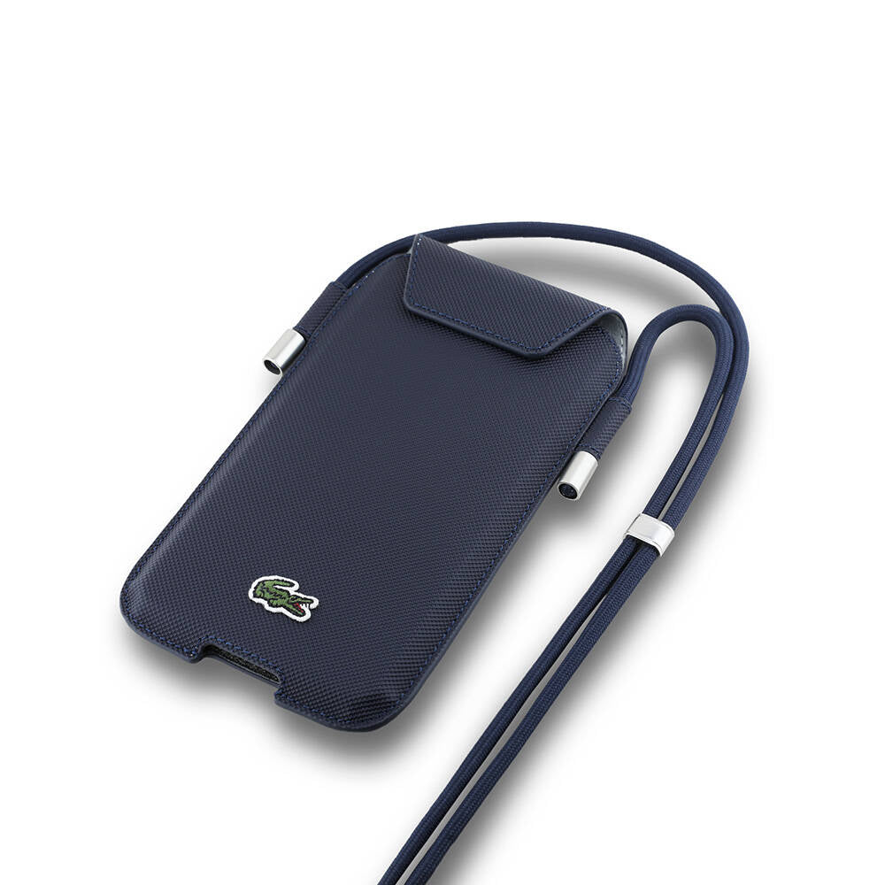 Lacoste Orjinal Lisanslı Çapraz Vücut Askılı PU Pike Desenli 6.7 inç'e Kadar Universal Kılıf Yeşil