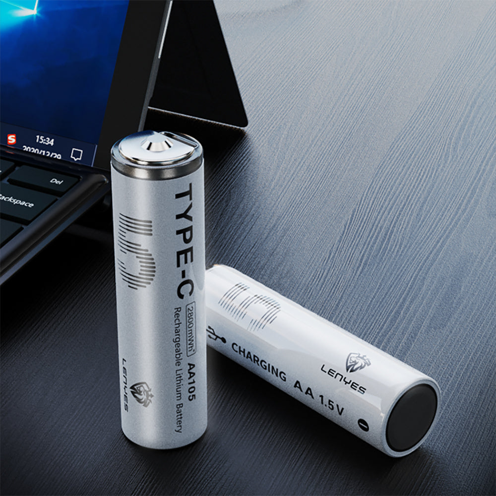 Lenyes AA105 Type-C Şarj Portlu Şarj Edilebilir AA Lityum-ion Pil 2800mWh 1.5V 2 Adet Beyaz