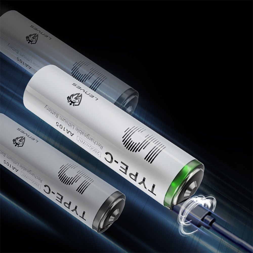Lenyes AA105 Type-C Şarj Portlu Şarj Edilebilir AA Lityum-ion Pil 2800mWh 1.5V 2 Adet Beyaz