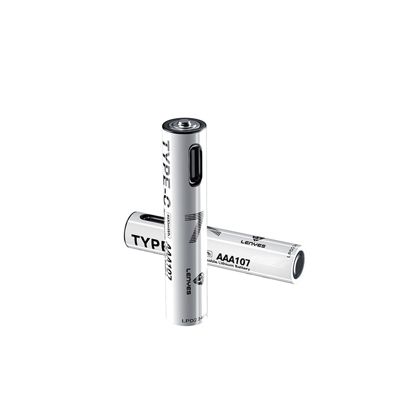 Lenyes AAA107 Type-C Şarj Portlu Şarj Edilebilir AAA Lityum-ion Pil 600mWh 1.5V 2 Adet Beyaz
