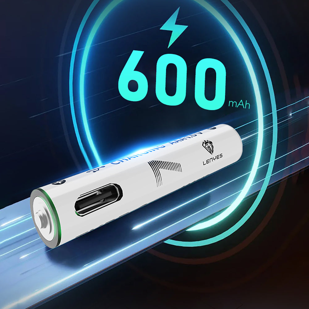 Lenyes AAA107 Type-C Şarj Portlu Şarj Edilebilir AAA Lityum-ion Pil 600mWh 1.5V 2 Adet Beyaz