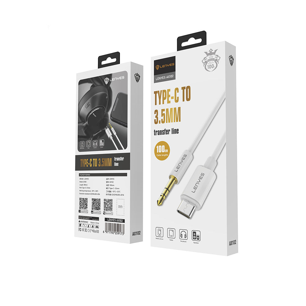 Lenyes AX102 Type-C to 3.5mm AUX Audio Kablo 1M Beyaz