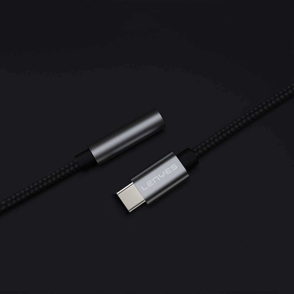 Lenyes AX105 Type-C to 3.5mm Aux Çevirici Örgülü Ses Adaptörü Gümüş