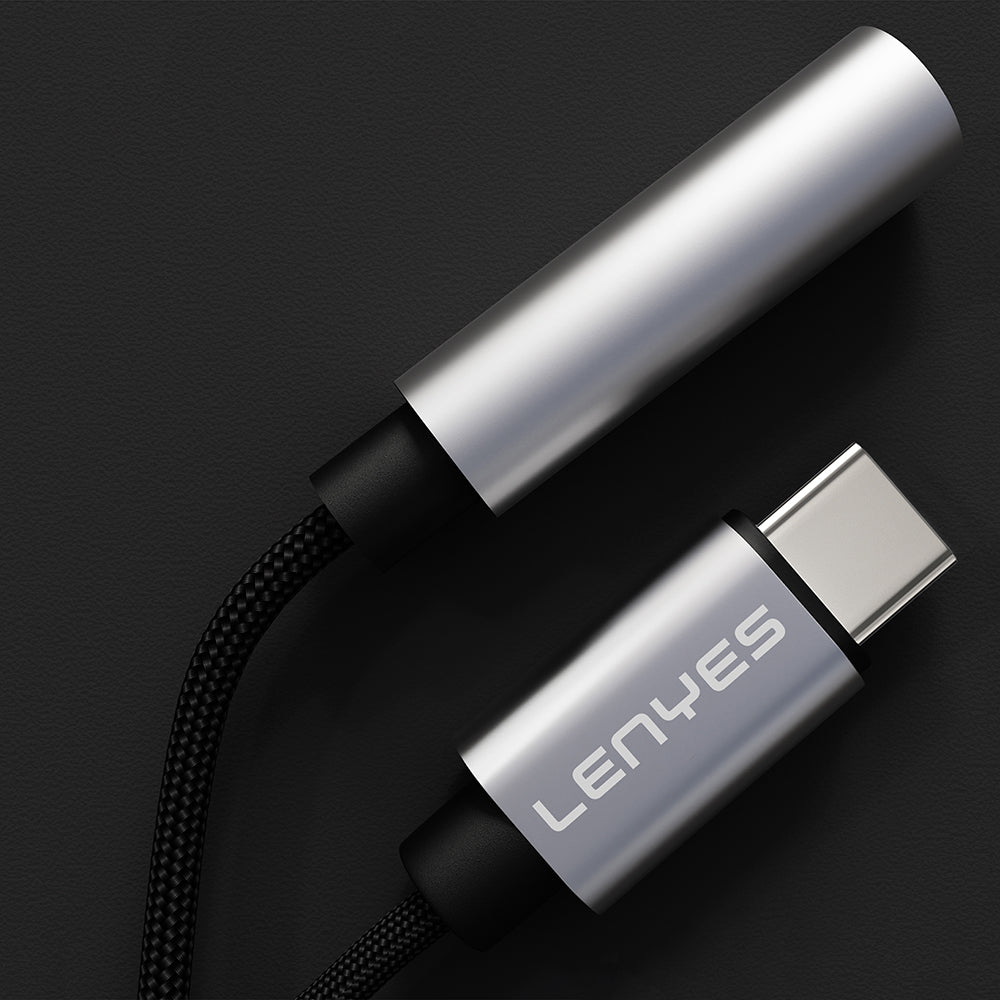 Lenyes AX105 Type-C to 3.5mm Aux Çevirici Örgülü Ses Adaptörü Gümüş