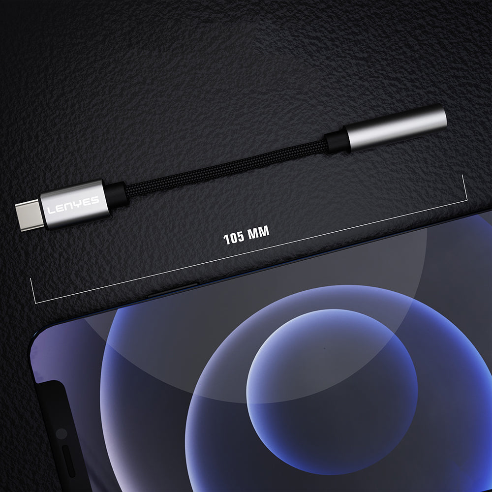 Lenyes AX105 Type-C to 3.5mm Aux Çevirici Örgülü Ses Adaptörü Gümüş