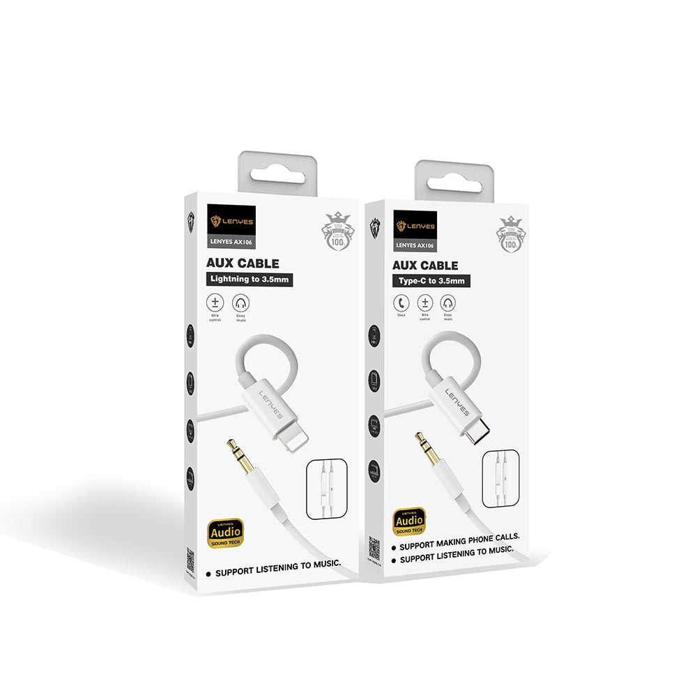 Lenyes AX106 Lightning to 3.5mm AUX Audio Kablo 1M Beyaz