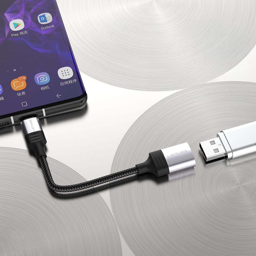 Lenyes AX122 USB to Type-C Dönüştürücü OTG Kablo Siyah
