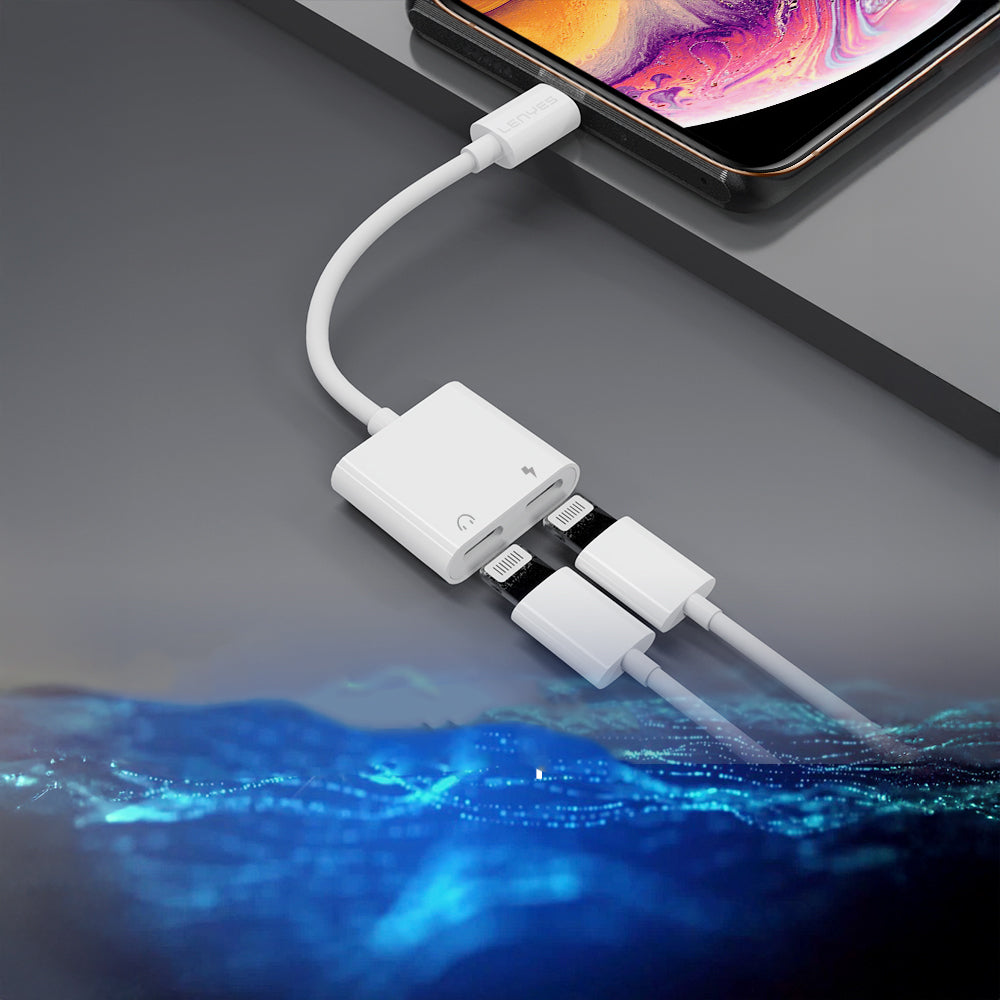 Lenyes AX92 Lightning to Lightning 2in1 Şarj ve Kulaklık Dönüştürücü Adaptör Beyaz