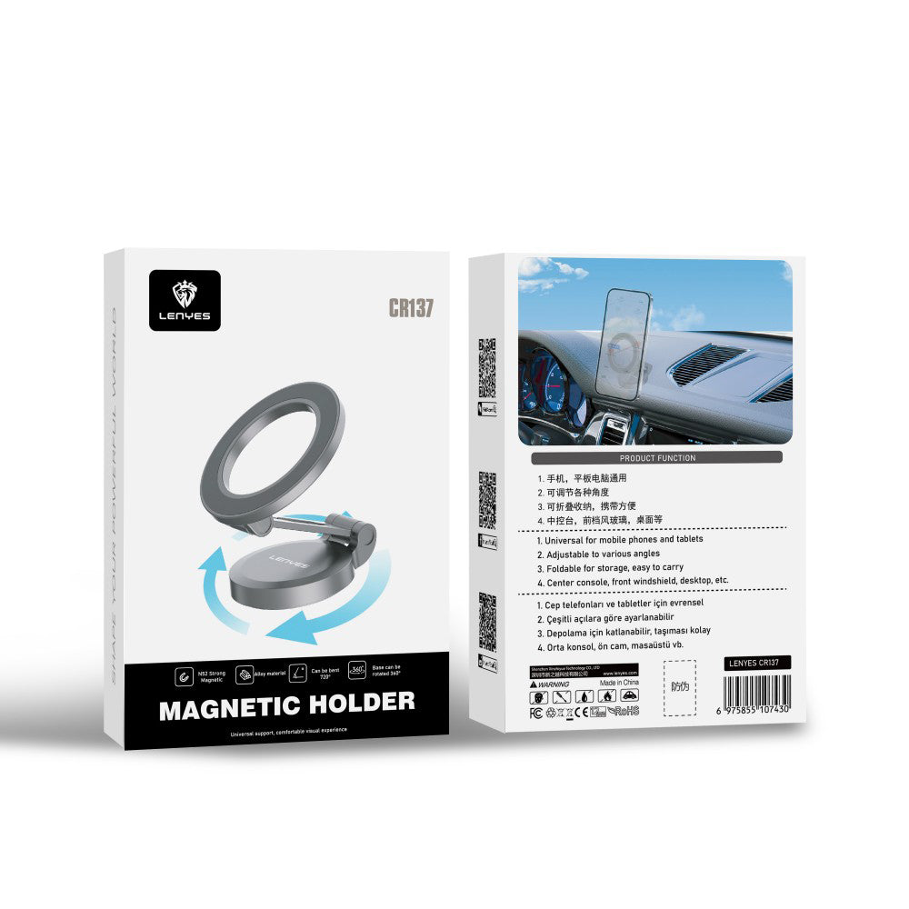 Lenyes CR137 Magnetik Magsafe 360° Oynar Başlıklı Araç İçi Telefon Tutucu Siyah
