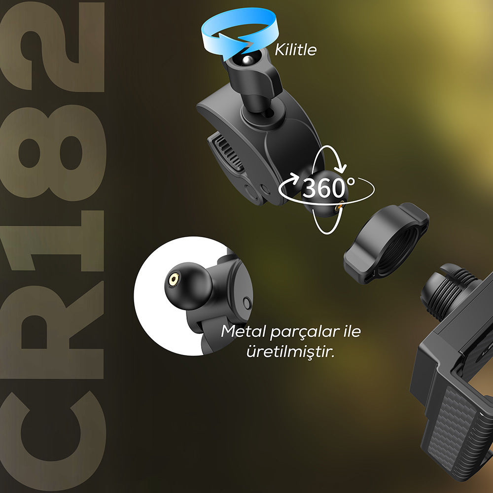 Lenyes CR182 360 Derece Ayarlanabilir Çift Kilitli Bisiklet ve Motosiklet Telefon Tutucu Siyah