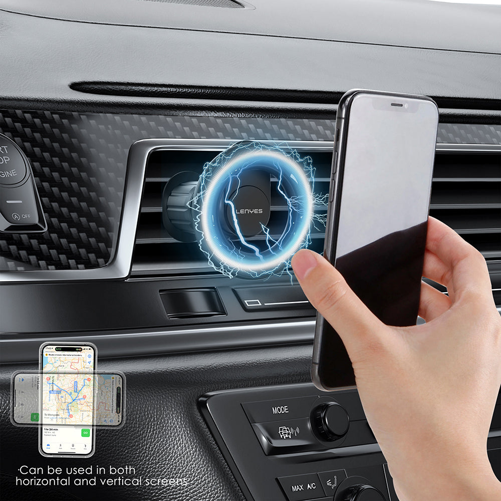 Lenyes CR183 M-safe Magnetik Özellikli 360 Derece Dönebilen Havalandırma Tasarım Araç Telefon Tutucu Siyah