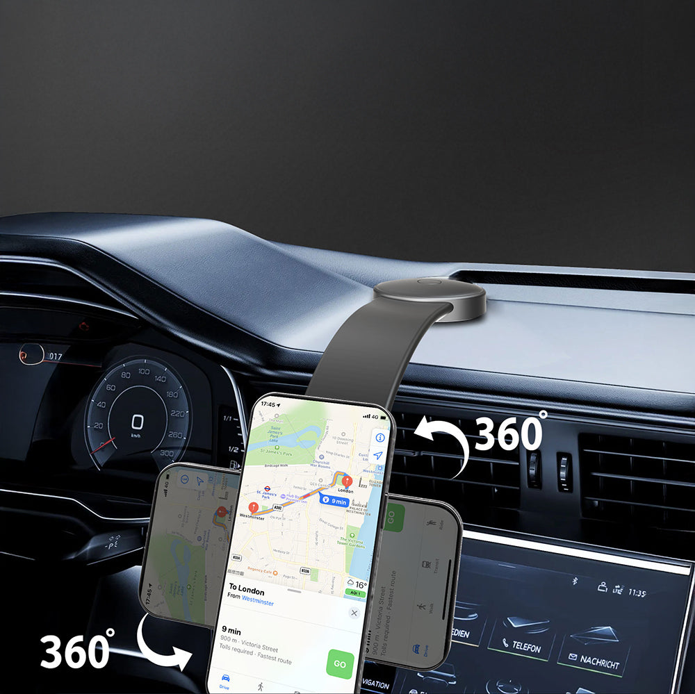 Lenyes CR185 Magnetik M-safe Uyumlu Bükülebilen Eğimi ve Düz Zemin Araç Telefon Tutucu Siyah