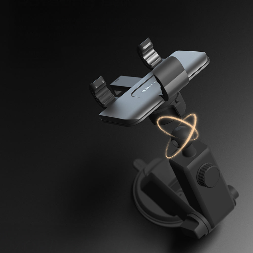 Lenyes CR195 Sarsıntı Önleyici 360° Derece Dönebilen Teleskopik Vantuzlu Tasarım Araç Telefon Tutucu Siyah