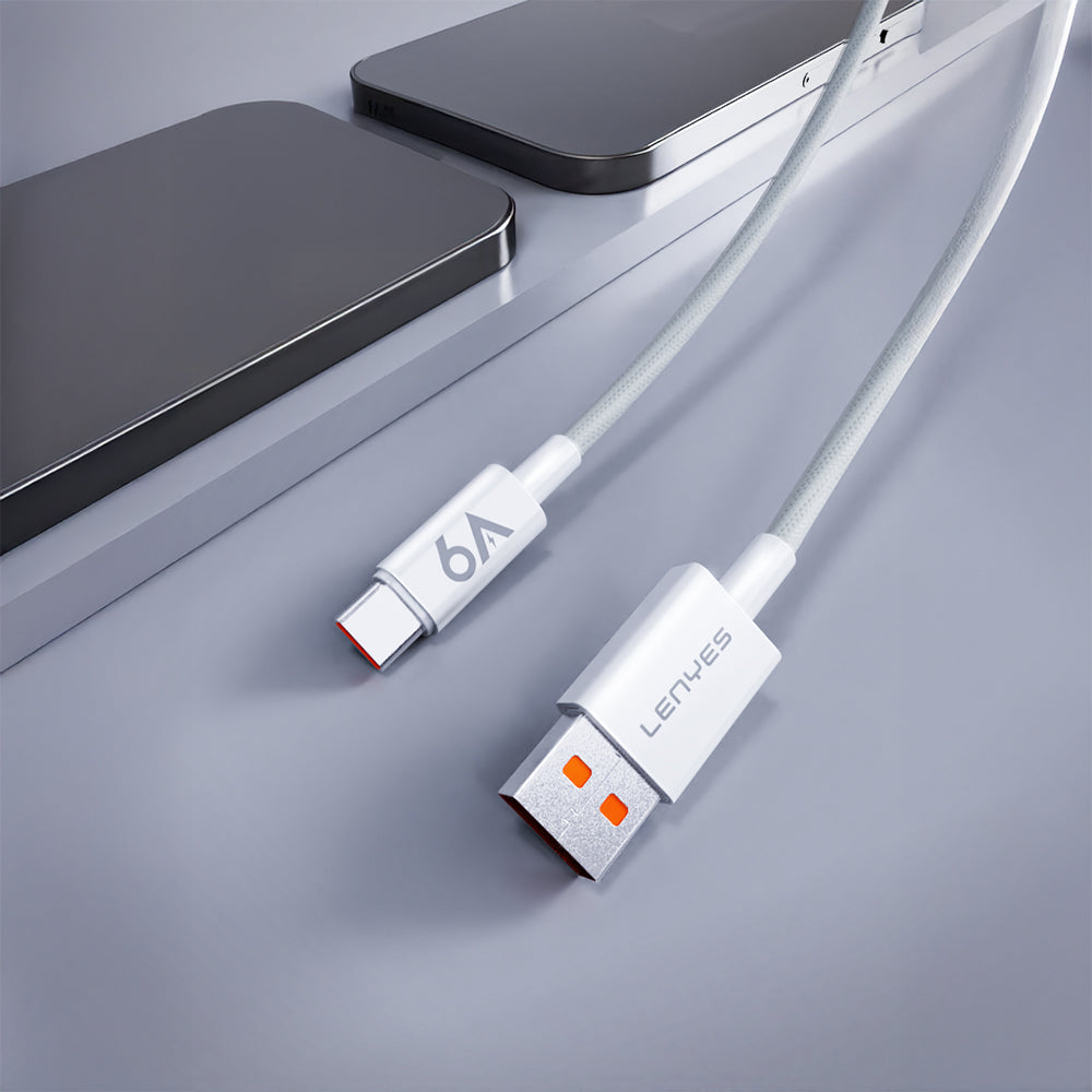 Lenyes LC518 USB-A to Type-C 6A Örgü Tasarımlı Hızlı Şarj Özellikli Data ve Şarj Kablosu 66W 1M Gri