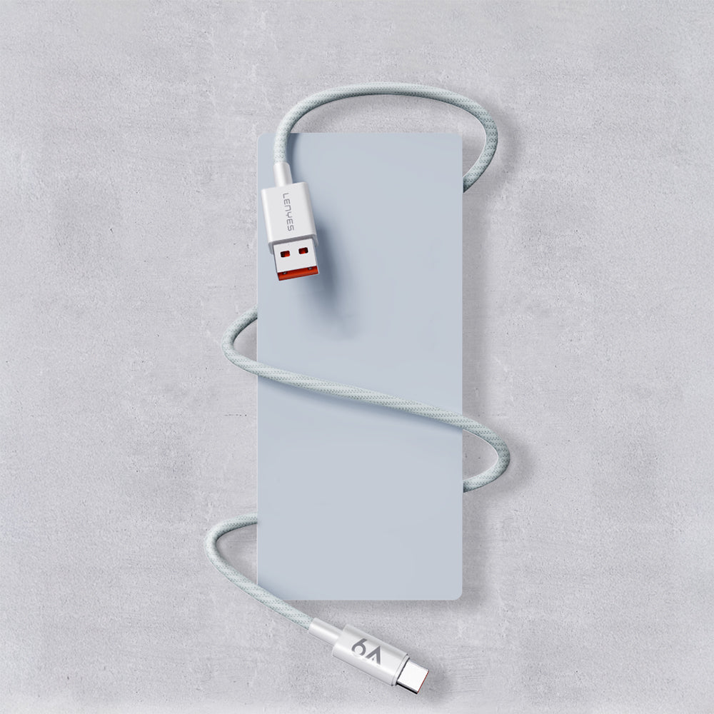 Lenyes LC518 USB-A to Type-C 6A Örgü Tasarımlı Hızlı Şarj Özellikli Data ve Şarj Kablosu 66W 1M Gri