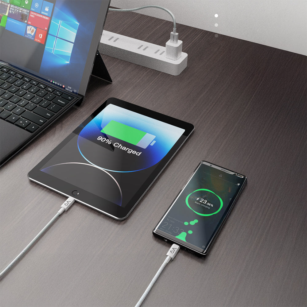 Lenyes LC518 USB-A to Type-C 6A Örgü Tasarımlı Hızlı Şarj Özellikli Data ve Şarj Kablosu 66W 1M Gri