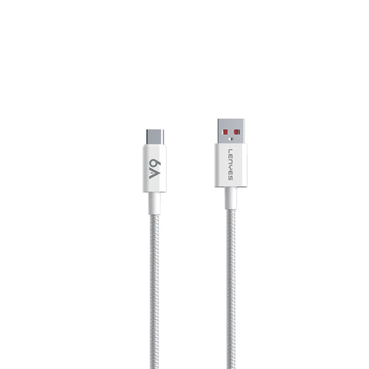 Lenyes LC518 USB-A to Type-C 6A Örgü Tasarımlı Hızlı Şarj Özellikli Data ve Şarj Kablosu 66W 1M Gri